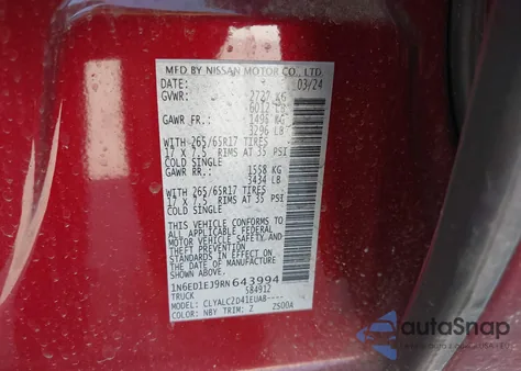 2024 Nissan Frontier Sv 4X2 from USA, damaged, VIN 1N6ED1EJ9RN643994